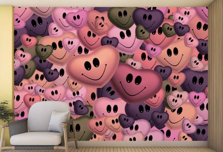 Illustration, schmutzabweisendes Wandbild, Herzmuster, Wohnzimmer-Wandbild 366cm x 254cm-Purple-Non-Pasted