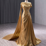 Sexy Gold Pleats Beading Prom Dress