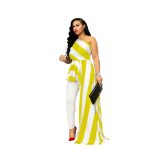 Sexy One Shoulder Striped Women Long Shirt Dresses - D / XL