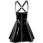 Sexy Women Wet Look PVC Latex Leather Dress Bodycon Dress Black Sexy Club Party Dresses Vestidos Suspenders Club Dress