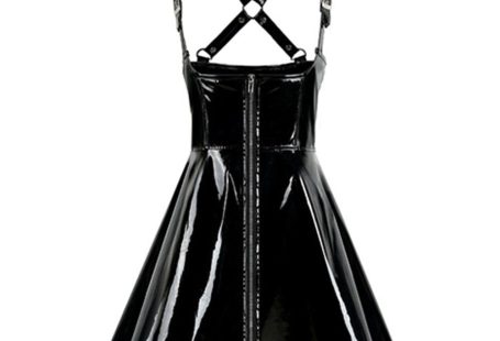Sexy Women Wet Look PVC Latex Leather Dress Bodycon Dress Black Sexy Club Party Dresses Vestidos Suspenders Club Dress