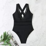 Sommerlicher Strandbikini mit V-Ausschnitt - Grüne Blätter / L