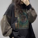 Style Black Print Cotton Sweatshirt Street wear Spring