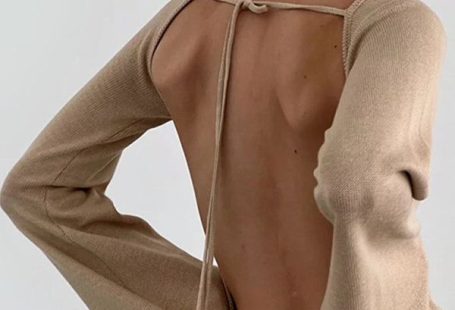 Women's New Sexy Backless Bell Sleeve Loose Beach Vacation Dress - Black / L