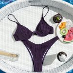 Women's Summer Beach Mono-Color Textured Sexy Bikini Set, Separated Swimsuit, PUSH UP, Wire Support