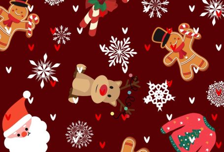 Festive Christmas Pattern Phone Wallpaper - Cute Holiday Icons on Red Background