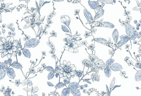 Light Blue Botanical Floral Shelf Liner Contact Paper Peel and Stick Botanical Floral Wallpaper for Walls Bahtroom Bedroom Kitchen Cabinets Dresser Drawer Furniture Arts Carfts Decal 17.7X117 Inches