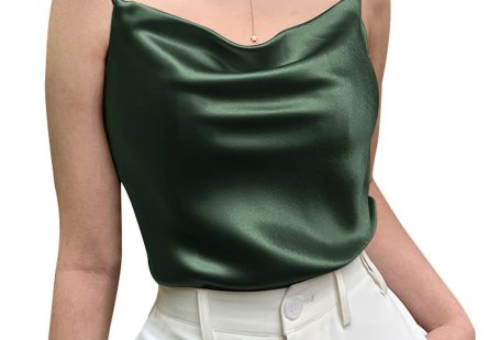Miqieer Basic Women's Silk Tank Top Ladies V-Neck Camisole Silky Loose Sleeveless Blouse Satin Tank Shirt