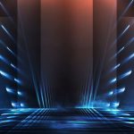 Premium Photo | Abstract dark futuristic background Blue neon light rays reflect off the water