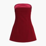 Satin Velvet Strapless Short Dress - Red / S