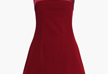 Satin Velvet Strapless Short Dress - Red / S