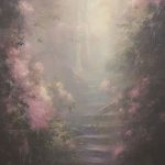 Download premium image of Fantasy fairy tale background with forest and blooming pink rose path painting backgrounds outdoors. by Chalr about fairy tale forest, pink wallpaper with fairy forest, fairy tale watercolor, acrylic, and art 14185973