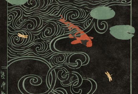 Japanese Koi Pond Woodblock Wallpaper - Happywall