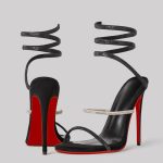 120mm Women's Open Toe Sandals Stiletto Red Bottom High Heels Ankle Wrap Aphrodite Black Suede-US10