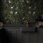 Dark Botanical Wallpaper, Peel and Stick Wallpaper, Floral Vintage Decor, Dark Green Herb Mural, Removable Wallpaper