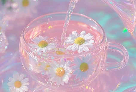 Glass Cup of Daisy Flower Tea Pink Aesthetic Wallpaper