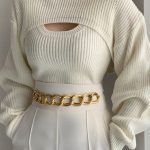 Kukombo Fashion Knitwear Vest & Short Sweater 2 pieces Set - Black / Onesize