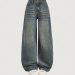 Y2K Vintage weite Jeans, Weitbein Denimhose im Harajuku Kpop Streetwear Retro 2000er Stil für Teenager Mädchen, Mädchen Herbstkleidung Schulanfangs-Outfits